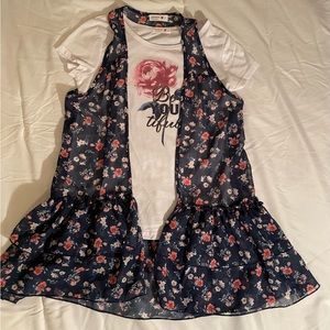 Beautee’s girls size large, two piece set, tee shirt with sheer floral vest